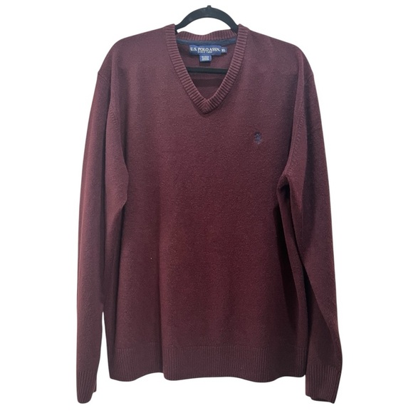 💥REDUCED💥US Polo ASSN V Neck Long Sleeves Pony Logo Classic Sweater XL Maroon - Picture 1 of 5